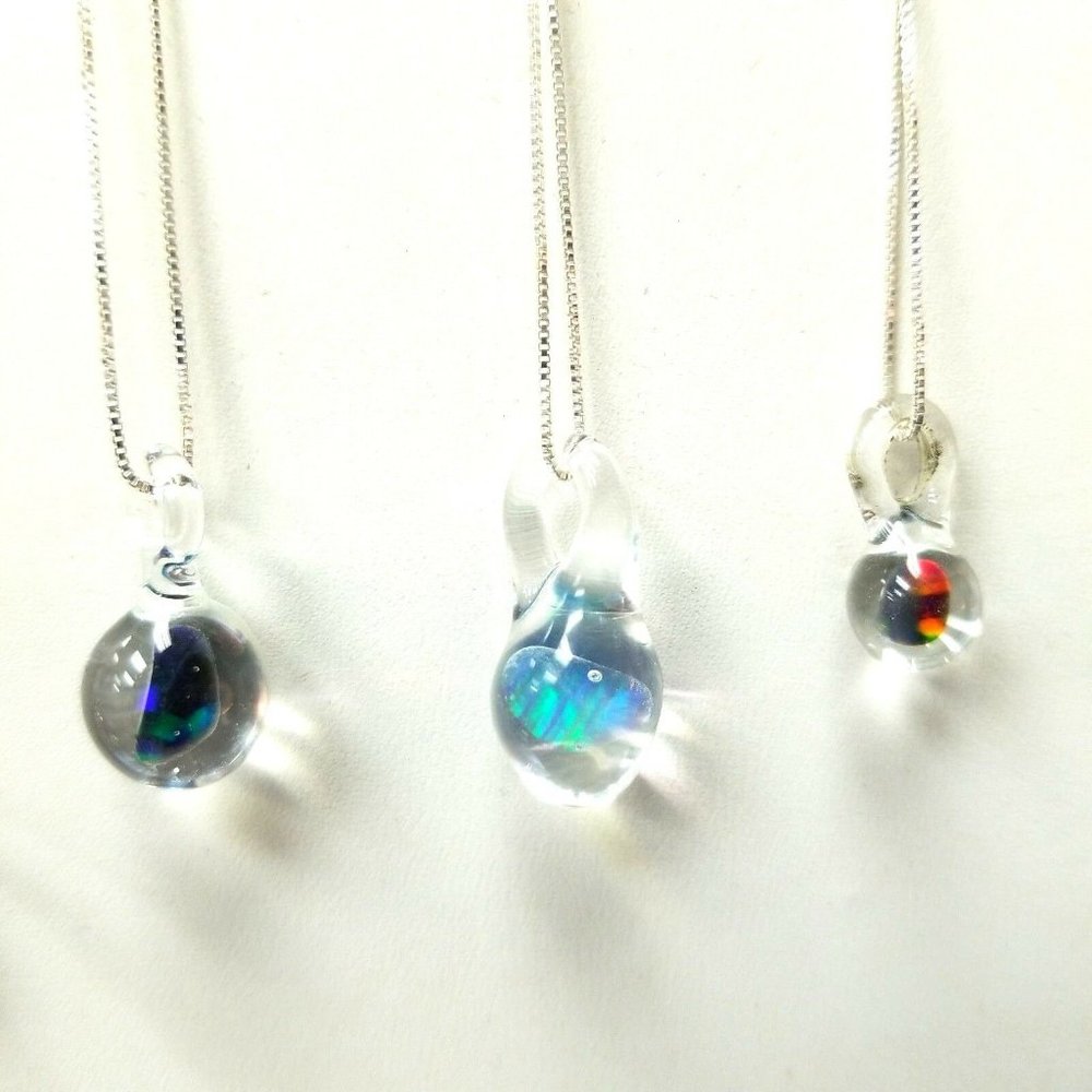 Glass Teardrop Encased Natural Opal Gemstone Crystal Pendant Jewelry